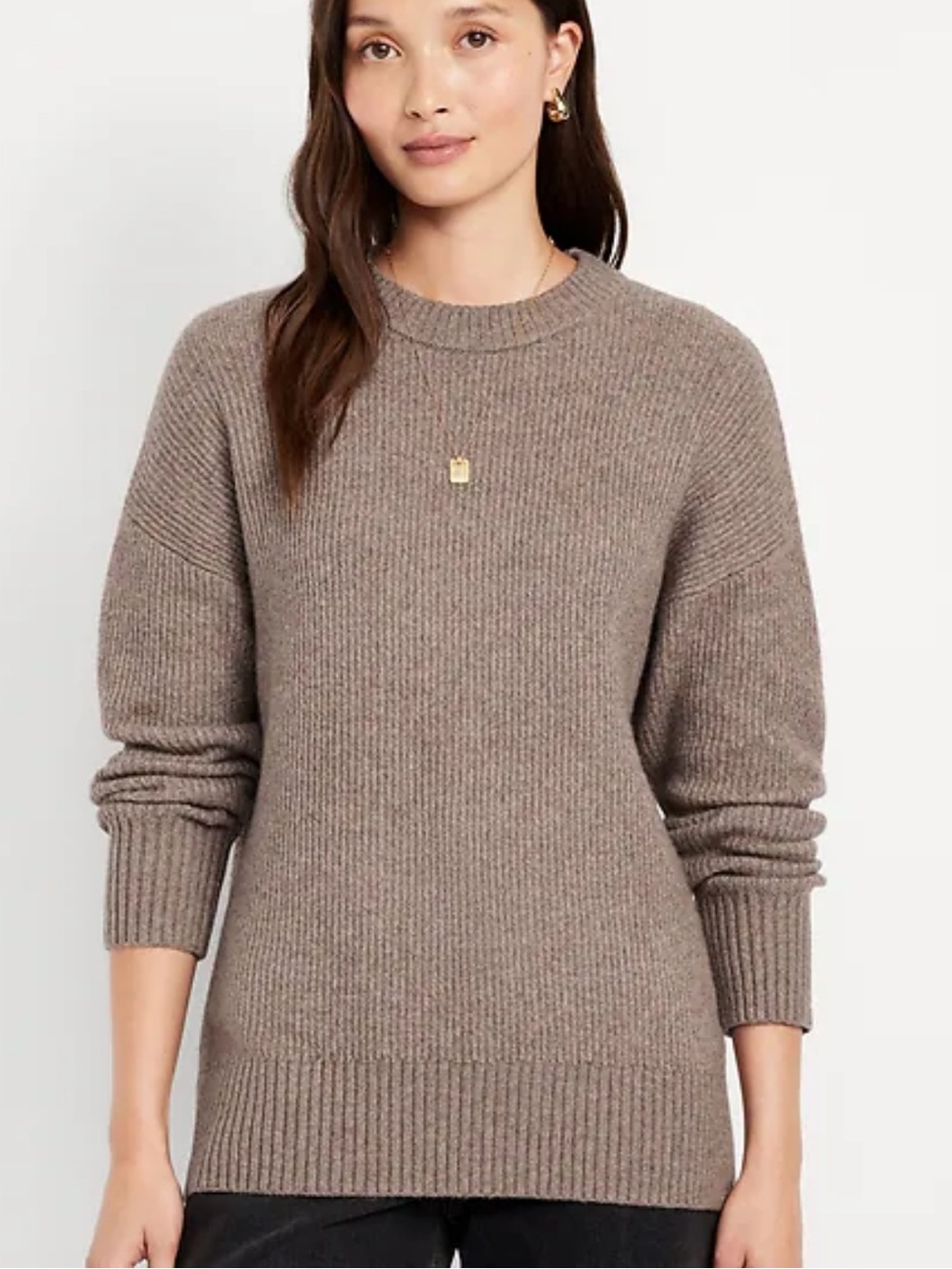 Old Navy Taupe Crewneck Ribbed Knit Sweater